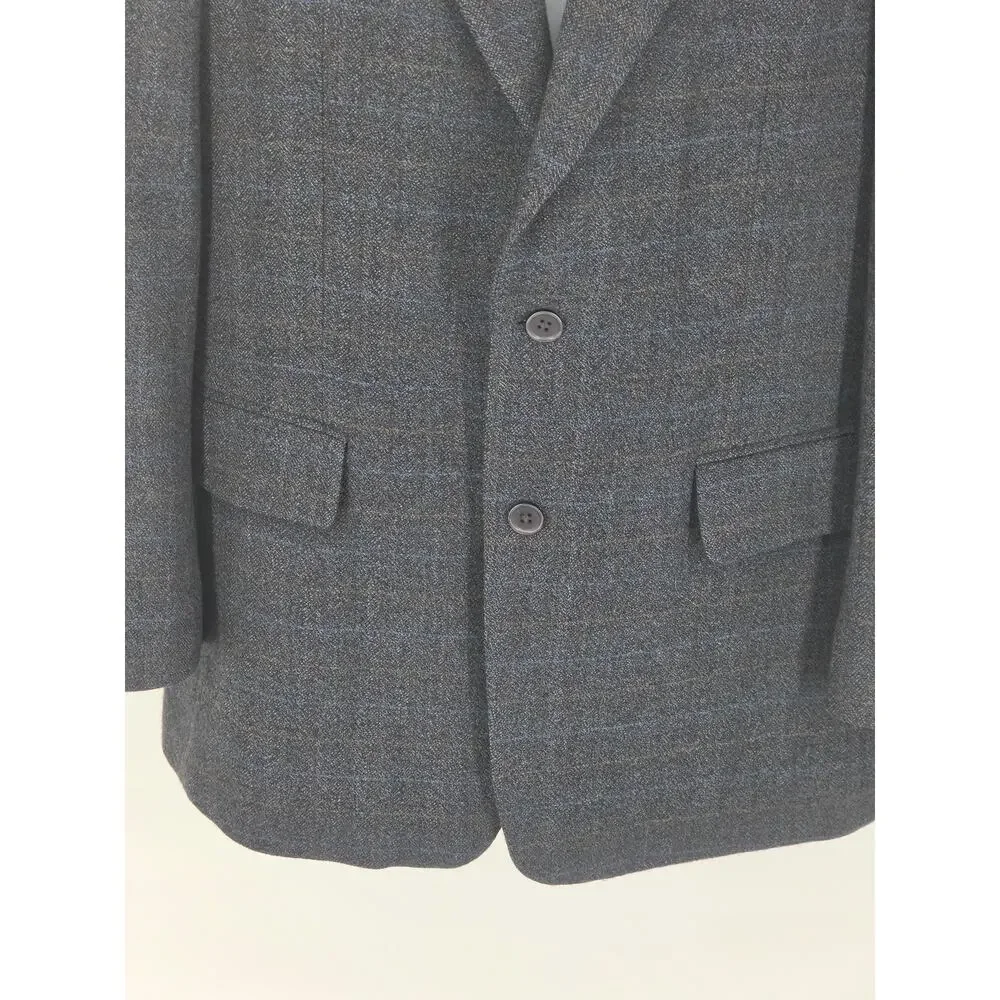 Stafford Harris Tweed Blazer 42R Blue Gray Herringbone Duck Lining Vintage USA